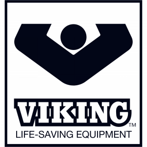 Logo von Viking Life-Saving Equipment mit schwarzem Logo, Schriftzug und Rahmen und transparentem Hintergrund