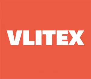 Logo der VLITEX GmbH mit weißem Schriftzug auf orangenem Hintergrund